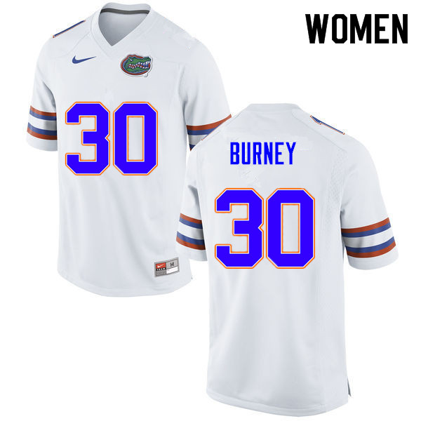 Women #30 Amari Burney Florida Gators College Football Jerseys Sale-White